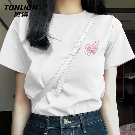 唐狮纯棉短袖t恤女2025新款夏季小个子半袖上衣白色内搭打底衫VB商品大图