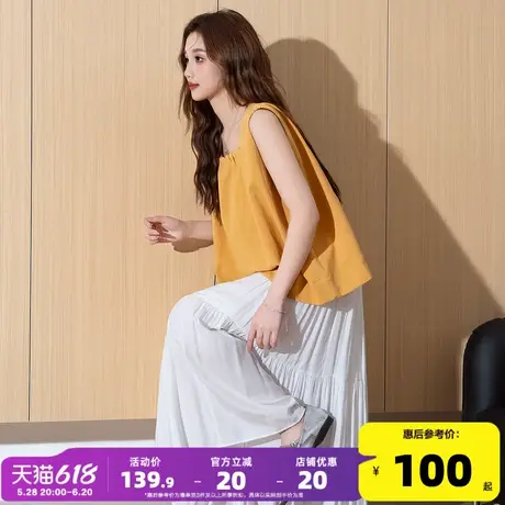 唐狮25新款女无袖衬衫夏季爆款小衫气质甜美显瘦黄色百搭韩系潮bl图片