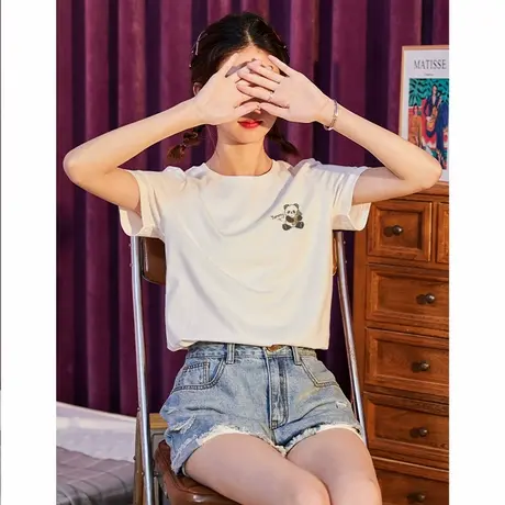 唐狮白色t恤女2024新款爆款夏季品牌女装纯棉时尚短袖上衣VB商品大图