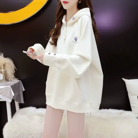 减10】慵懒风连帽卫衣外套女2023新款秋季宽松休闲百搭设计感上衣商品大图