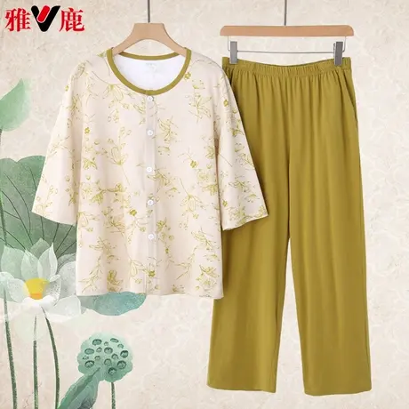 雅鹿国风纯棉家居服中老年妈妈居家宽松大码中袖薄款睡衣套装夏季商品大图