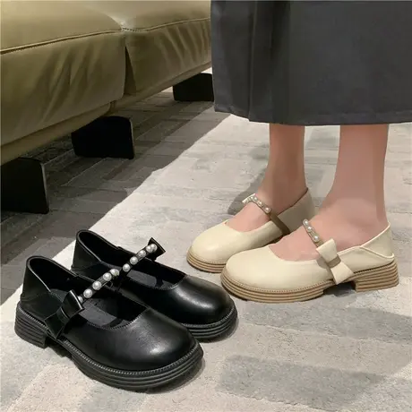 玛丽珍女鞋夏季配裙子温柔风女鞋子小皮鞋2023新款白色单鞋乐福鞋商品大图