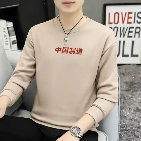 380g重磅纯棉卫衣男中国潮流宽松摇粒绒加绒加厚圆领无帽长袖t恤商品大图