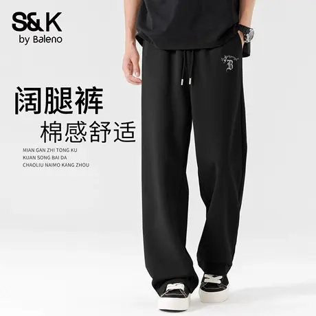 班尼路S&K黑色休闲卫裤男秋季简约时尚字母印花男款裤子百搭长裤A商品大图
