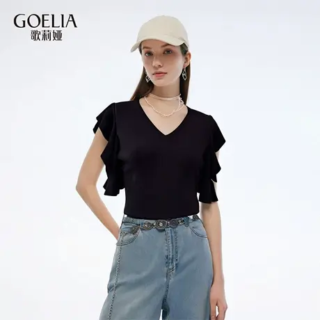 歌莉娅秋季新品蝴蝶袖针织T恤上衣1E7R5H450图片