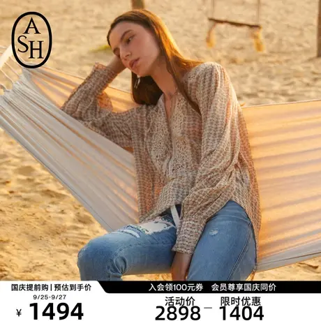 ASH女装新款时尚印花圆领衬衫长袖宽松百搭上衣图片