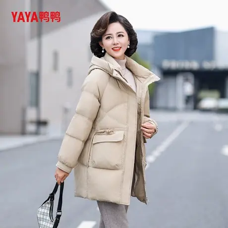 YAYA鸭鸭中年妈妈羽绒服女中长款时尚大码连帽冬装中老年保暖外套商品大图