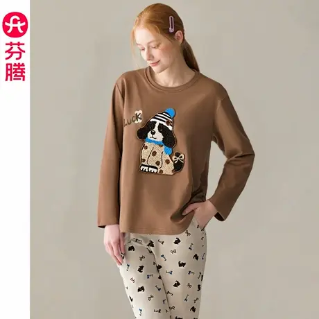 芬腾睡衣女士春秋季纯棉长袖套装大码休闲秋天女款可爱家居服套装商品大图