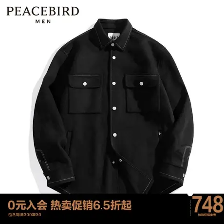 太平鸟男装 2022年冬季新款黑色外穿式衬衫B1CHC4244图片