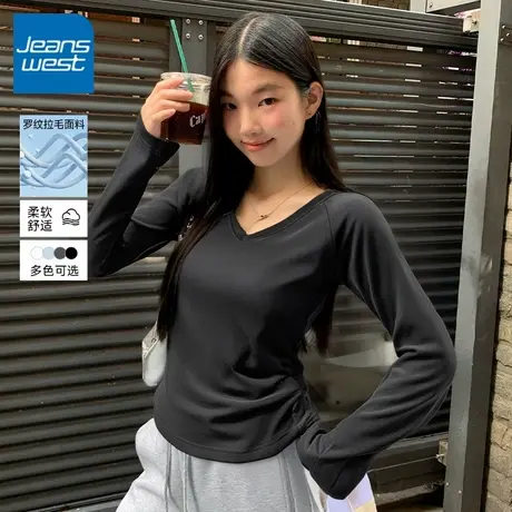 KV真维斯黑色打底衫女2025新款爆款冬季小个子内搭美式复古上衣女商品大图