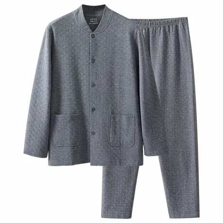中老年人男士纯棉开衫保暖内衣三层夹棉加厚加大码家居服睡衣套装商品大图