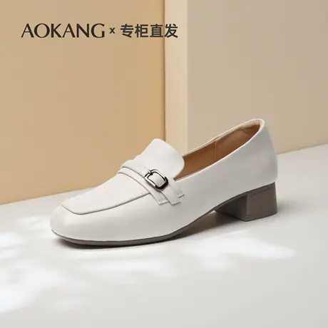 奥康女鞋2025新款真皮百搭摩登乐福鞋女通勤软面小皮鞋粗跟单鞋女商品大图