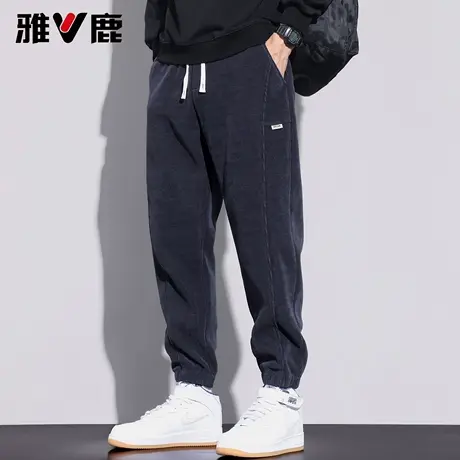 雅鹿休闲裤男 2025秋冬款复古束脚休闲男松紧腰抽绳时尚休闲长裤图片