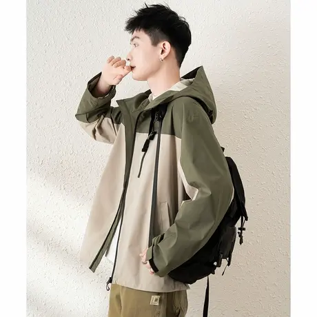 唐狮春秋季新款男连帽上下拼接三拉链口袋短款外套风衣少年上衣TU商品大图