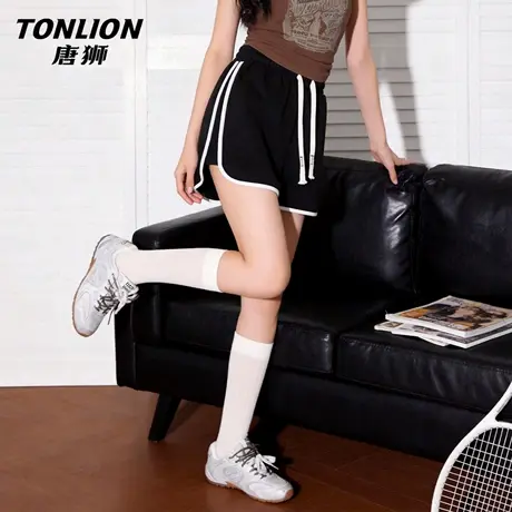 唐狮官方运动短裤女2026新款夏季撞色三分裤a字休闲裤宽松热裤VC图片