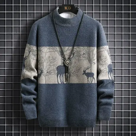 半高领软糯毛衣男秋季高级感保暖针织衫男士加绒加厚冬装毛线衣服商品大图