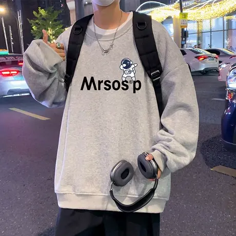 加绒圆领卫衣男秋冬季新款套头保暖情侣长袖外套运动潮流休闲上衣商品大图