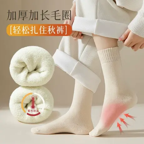 冬季厚袜子女中筒袜秋冬加厚加绒保暖长袜毛绒棉袜月子袜冬天防寒商品大图