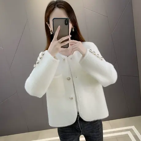 秋季女士水貂绒短外套开衫2023年新款女装早秋水貂绒外衣女春秋款商品大图