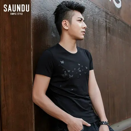 三度创作 夏装新品 t恤男短袖潮 黑色半袖印花潮流t恤圆领男体恤图片