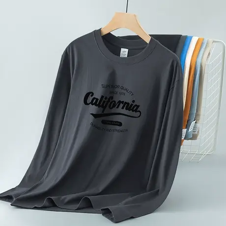 重磅纯棉长袖t恤男士美式潮流宽松上衣服全棉体恤内搭打底衫秋衣图片