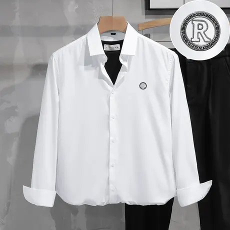 白色衬衫男长袖2024新款春秋免烫抗皱休闲衬衣高级感商务正装寸衫商品大图