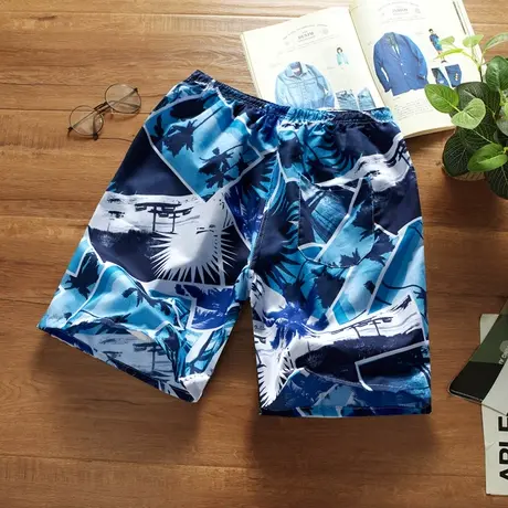 沙滩裤男潮牌休闲男士短裤冰丝夏季宽松5五分裤子潮流印花大裤衩商品大图