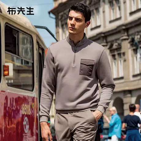 MrBu布先生口袋拼色卫衣男秋季半高拉链领商务长袖t恤BT12295图片