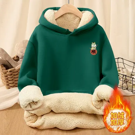 羊羔绒连帽卫衣女国潮加绒加厚衣服秋冬2023年新款小个子上衣时尚图片