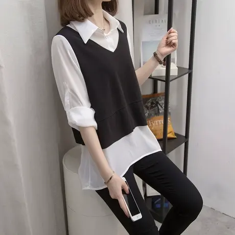 雪纺衬衫女装秋装2023新款春秋上衣设计感长袖港味法式衬衣中长款商品大图