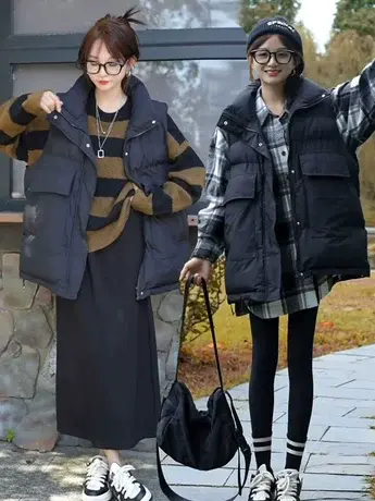 中长款慵懒风羽绒棉马甲女2023秋冬季新款高级感大口袋设计感马夹商品大图