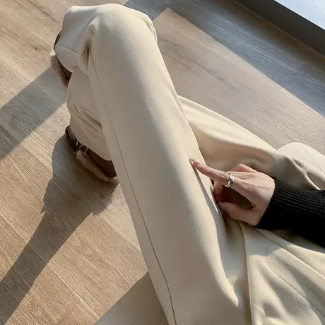 毛呢裤子女秋冬小个子高腰垂感宽松新款休闲直筒西装裤九分烟管裤商品大图