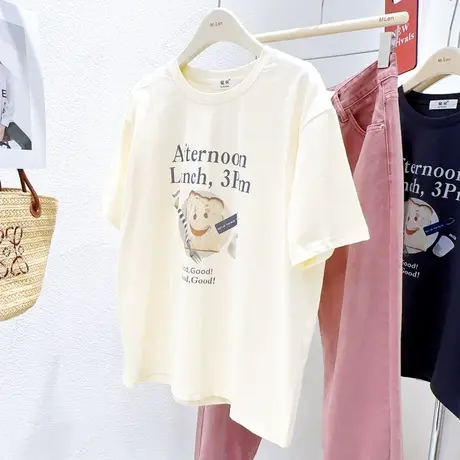 韩系冷淡风高级感短袖上衣2023夏季新款ins港味面包片宽松T恤休闲商品大图