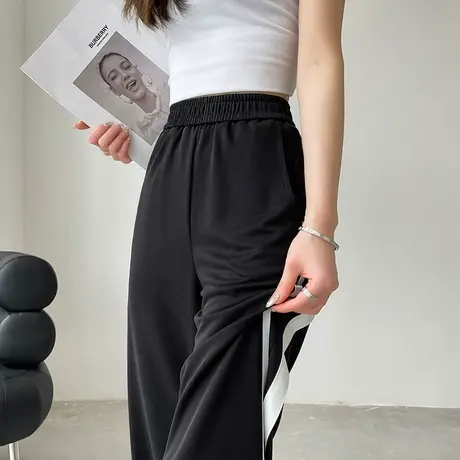 黑色铜氨丝阔腿裤女2024夏季薄款高腰垂感宽松显瘦休闲拖地直筒裤图片