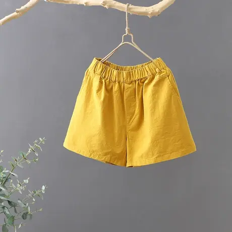 2024夏季新款文艺纯色松紧腰休闲短裤女宽松直筒裤显瘦沙滩热裤薄图片