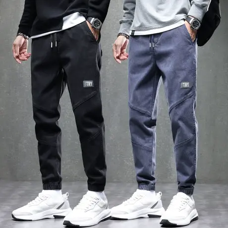 拼接工装牛仔裤男士束脚宽松休闲长裤子男裤秋季春秋款2023年新款图片