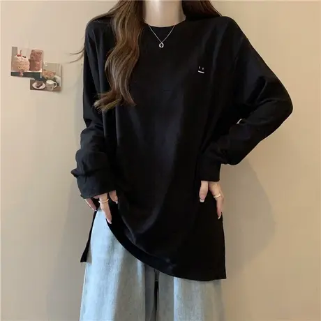 秋冬季德绒打底衫女内搭加绒加厚宽松显瘦刺绣长袖T恤上衣服潮ins商品大图