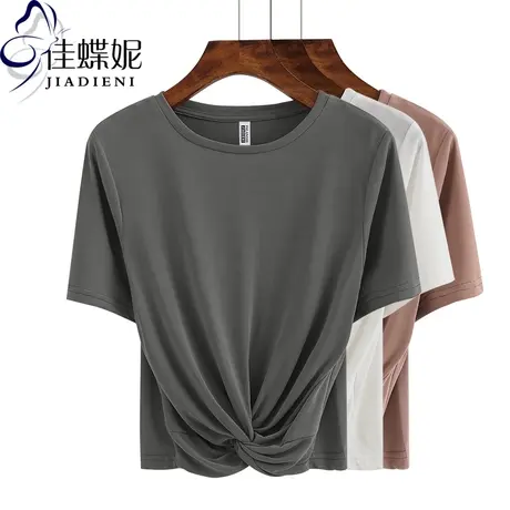 夏季新款韩版圆领短款纯棉宽松短袖体恤打底衫纯色休闲女上衣T恤商品大图