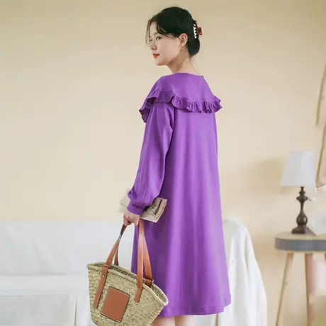 胖妹妹2025秋新品复古宽松荷叶领针织连衣裙学院风减龄商品大图