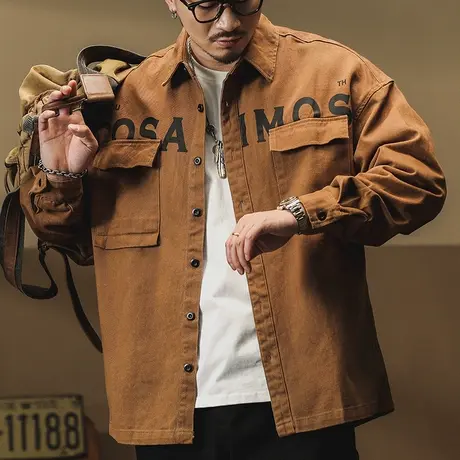 时尚外套男春秋工装衬衫长袖百搭纯棉衬衣春秋季男装外套男士衬衫图片