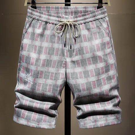 男士短裤夏季薄款格子休闲运动韩版宽松五分中裤沙滩裤马裤子男潮商品大图