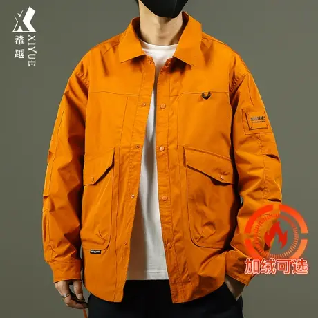 希越工装夹克男士秋冬宽松加肥加大码小众设计感潮流加绒加厚外套商品大图