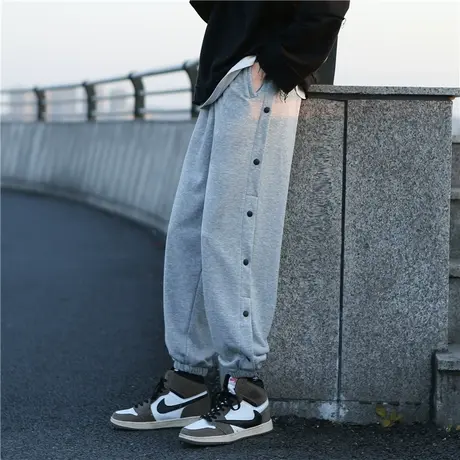 篮球训练裤男韩版潮流秋冬运动卫裤潮牌ins直筒宽松阔腿cba排扣裤商品大图