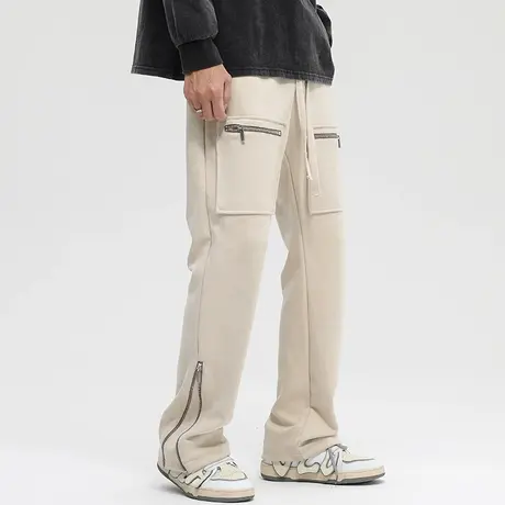 男士松紧腰直筒休闲裤男秋冬新款美式裤子男款2024年新款运动长裤商品大图