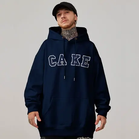 美式字母加绒连帽加肥加大码潮牌胖子胖男生外套春秋冬款卫衣男款图片