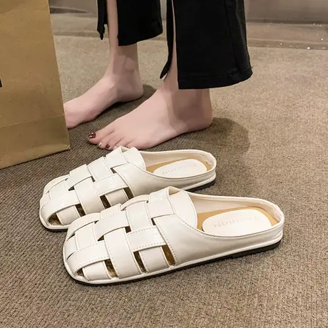 2024夏季港风外穿休闲沙滩平底新款懒人舒适穆勒包头半拖凉鞋子女图片