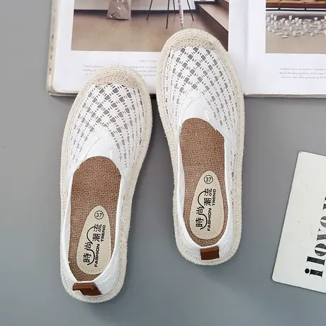 2020夏季新款渔夫鞋女小白网纱镂空平底女鞋一脚蹬懒人学生网布鞋商品大图