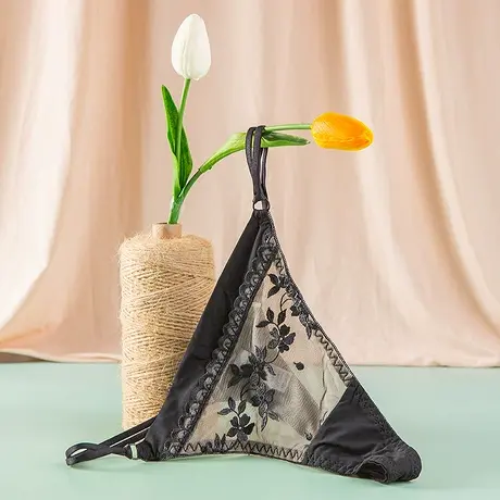 少女美屋花朵刺绣透明网纱蕾丝性感女透视薄款内裤法式丁字裤T裤图片