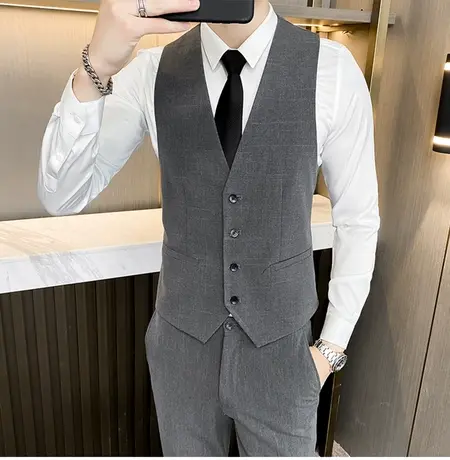 春秋男士马甲套装修身韩版西装三件套新郎结婚礼服伴郎服装伴郎团商品大图