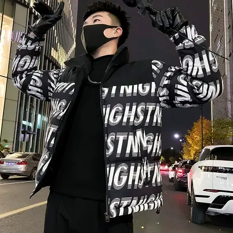 设计感棉衣男冬季2023新款潮流宽松个性印花字母棉服立领轻熟棉袄商品大图